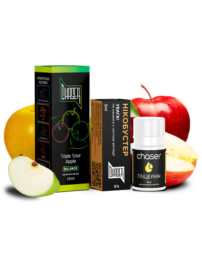 НАБОР ДЛЯ САМОЗАМЕСА CHASER BLACK 30 МЛ "TRIPLE SOUR APPLE" СО ВКУСОМ ТРЁХ СОРТОВ КИСЛЫХ ЯБЛОК