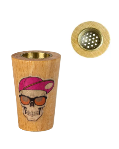 Колпак деревянный с латунной вставкой "череп в кепке"