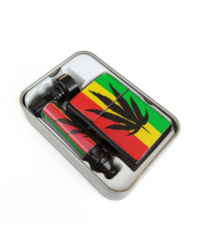 Набір для куріння "Rasta Leaf" 3 в 1 (трубка + запальничка + сітки)