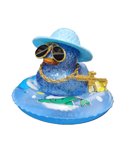 Cool Duck Синє каченя в капелюсі з гвинтівкою та кругом для плавання (Діско-стайл)